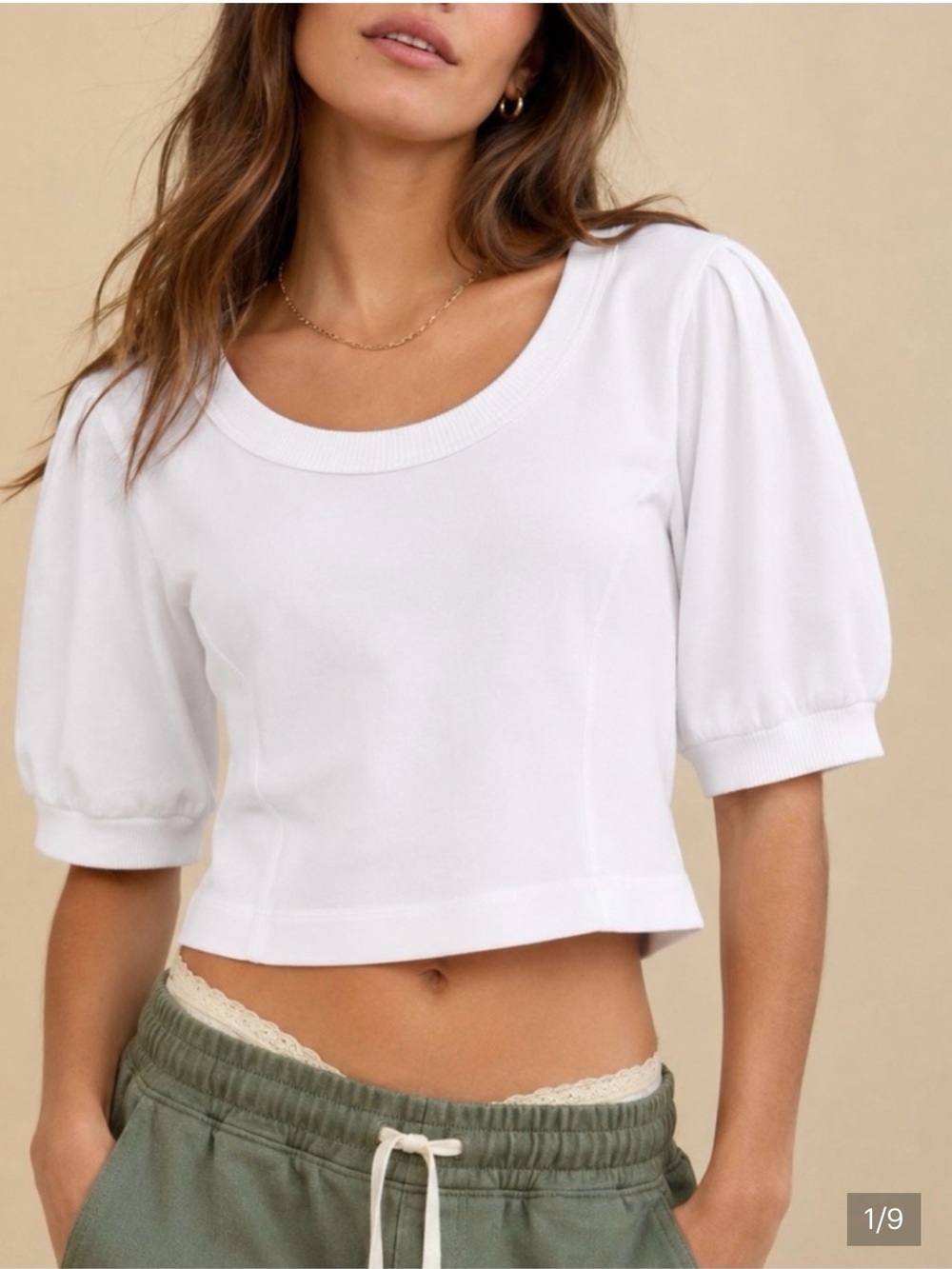 Aerie White Cropped Puffed Sleeve Top